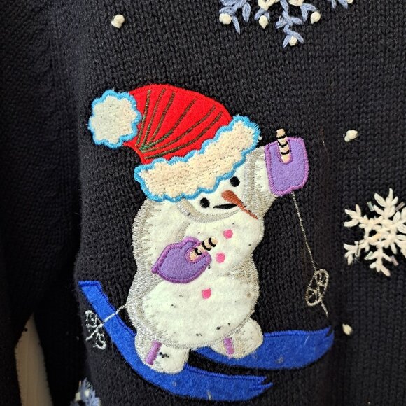 Reference Point Women's PS  Multicolor Pullover Sweater Snowman Embroidery Beads - Picture 5 of 11